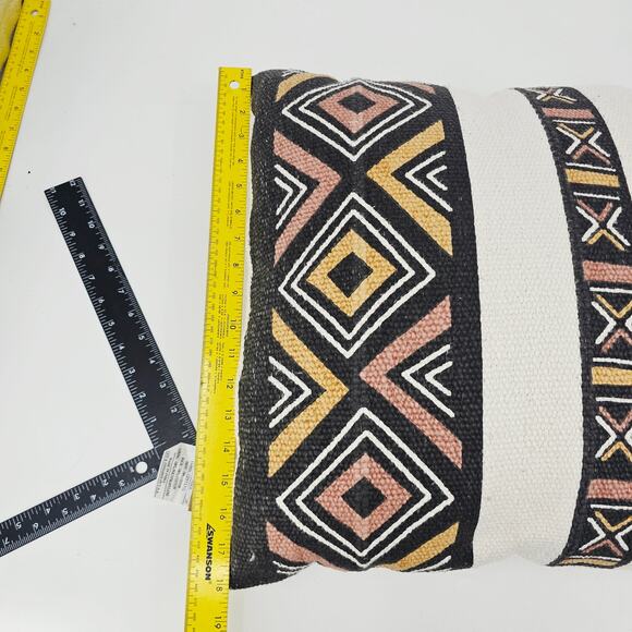 Boho kilim Geometric Tribal Accent lumbar Coach Pillow 18x18" Cream Beige Black - Picture 8 of 9